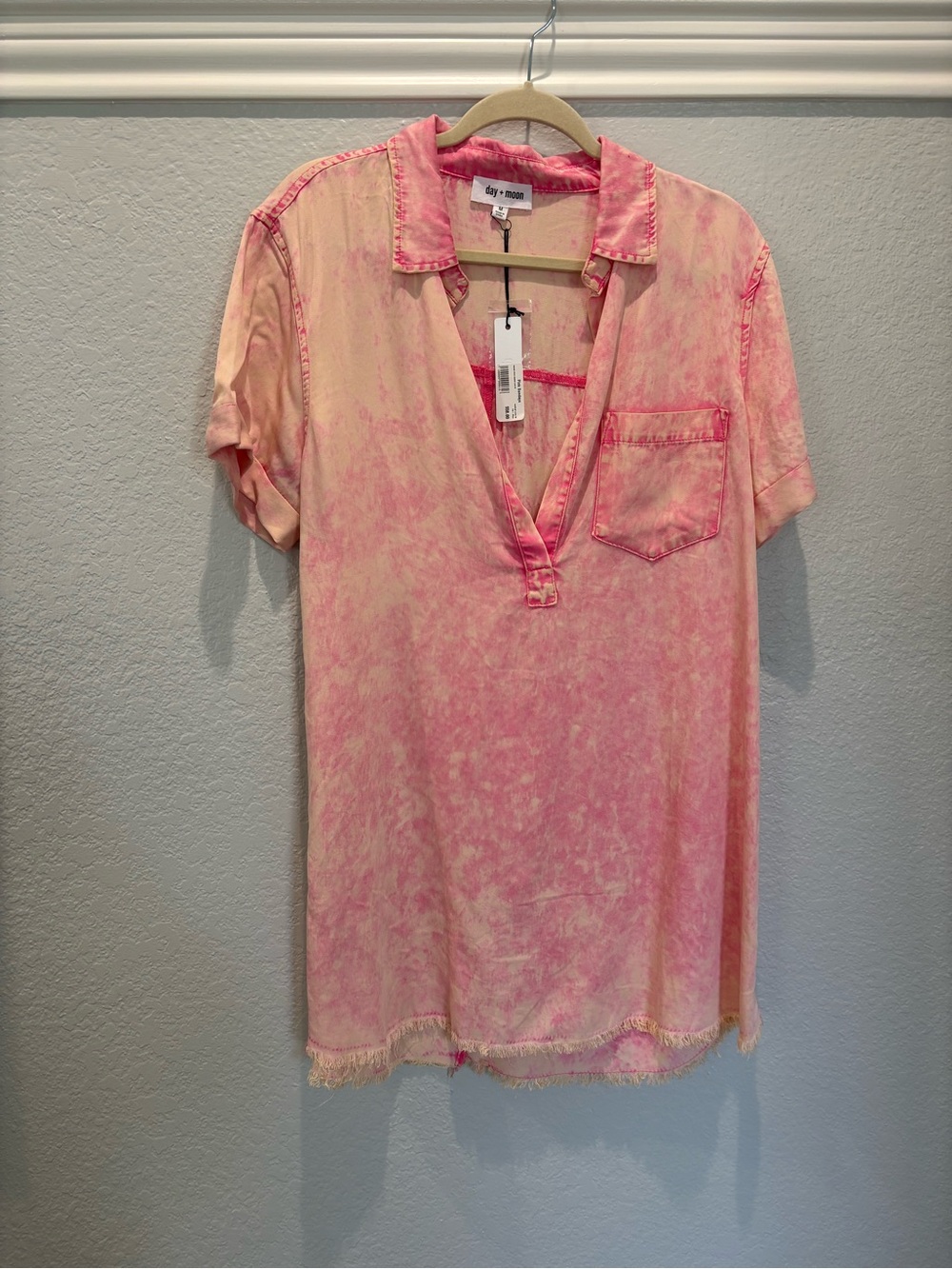 Day + Moon Pink Tie-Dye V-Neck Tunic Top